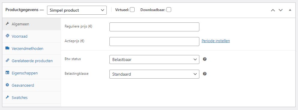 Wordpress webshop productprijs en belasting