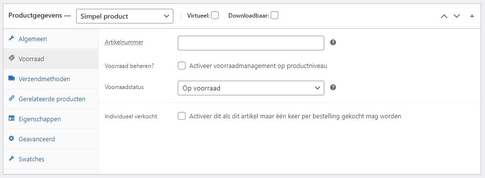 Wordpress webshop productvoorraad